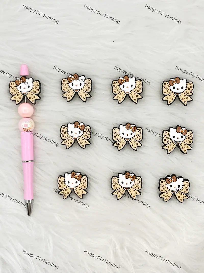 Handmade Beadable Pen with Cat with Bow Silicone Beads