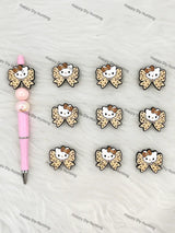 Handmade Beadable Pen with Cat with Bow Silicone Beads