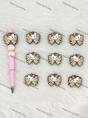 Handmade Beadable Pen with Cat with Bow Silicone Beads