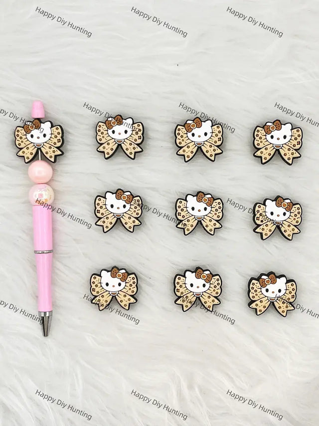 Handmade Beadable Pen with Cat with Bow Silicone Beads