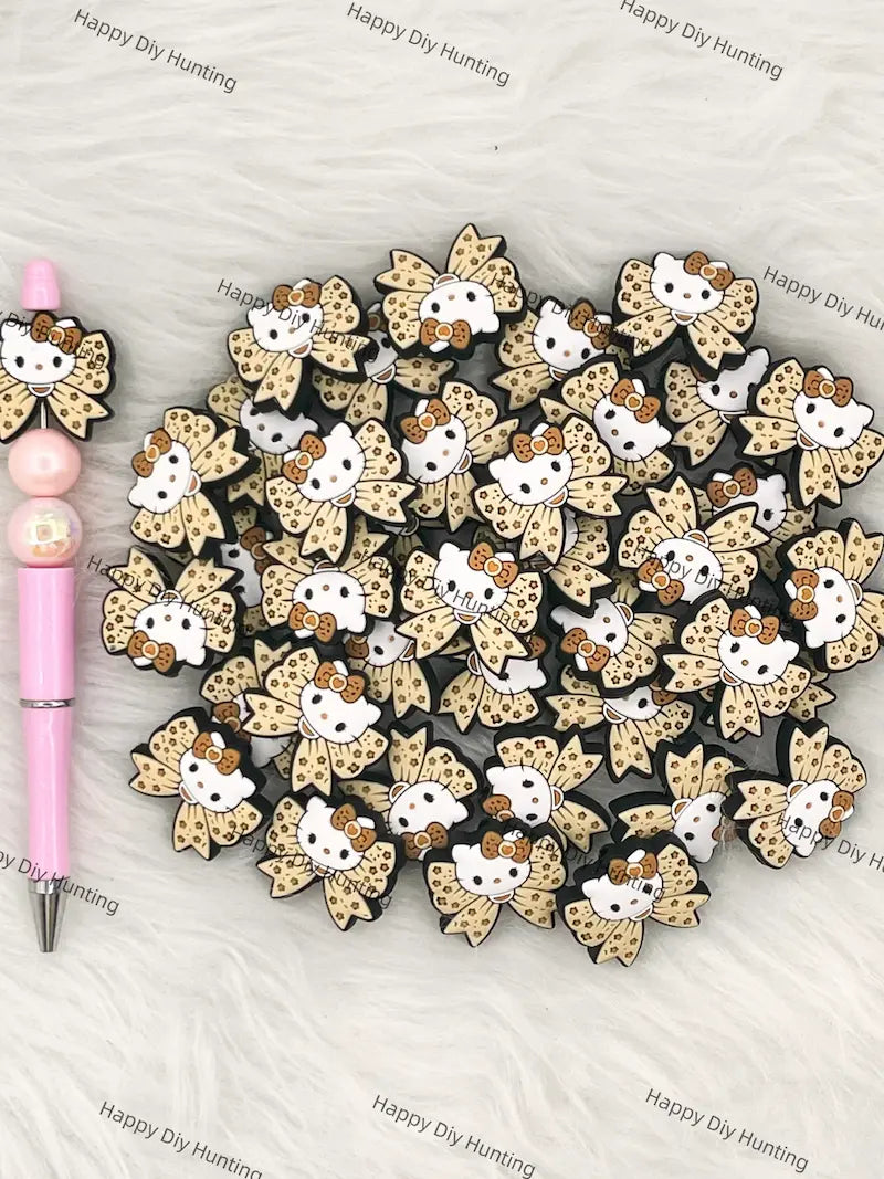Cat with Bow Silicone Focal Beads Wholesale for Pen DIY