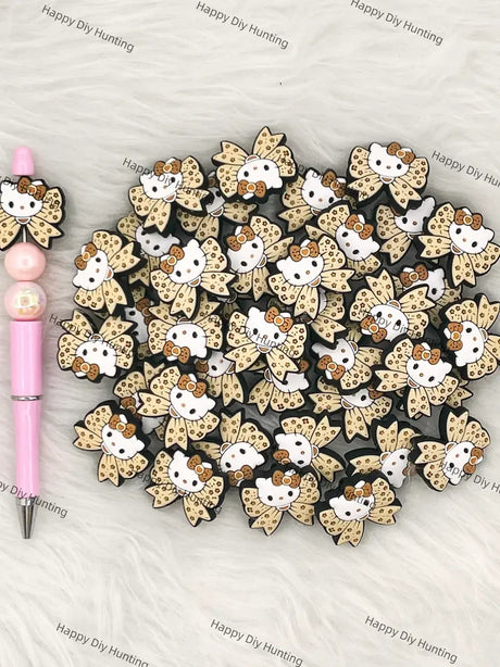 Cat with Bow Silicone Focal Beads Wholesale for Pen DIY