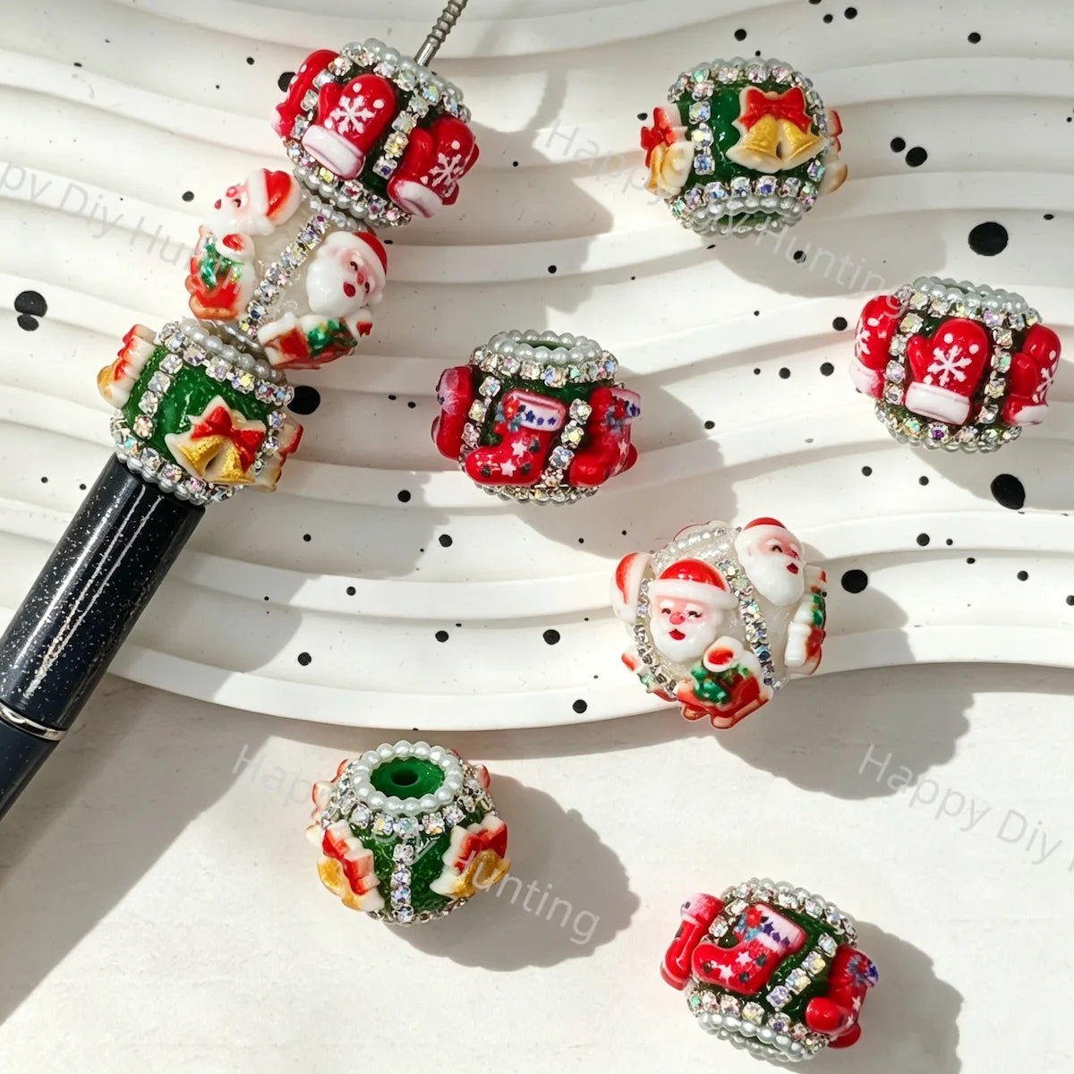 Christmas 3D Rhinestone Beads For DIY Beadable Pens & Jewelry
