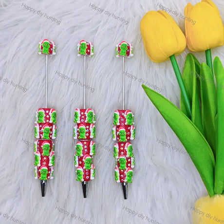 Christmas Green Monster Beadable Pens Wholesale, Beadable Pens Supplies