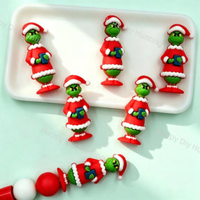 Christmas Santa Costume Green Figurine Silicone Pen Toppers, holiday sculpted figurine decorations for DIY beadable pen, 