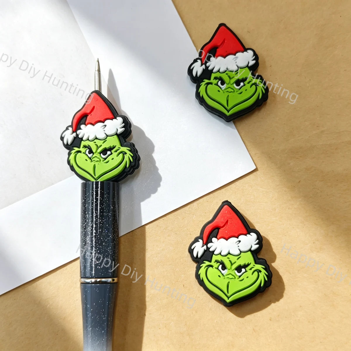 Christmas The Grinch Hat Flat Silicone Focal Beads For DIY Beadable Pens
