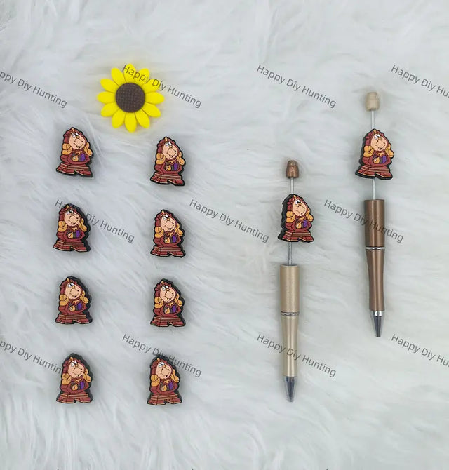 Handmade Beadable Pen with Clock Silicone Focal Beads