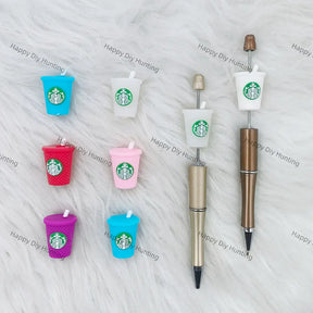 Handmade Beadable Pen with 3D Coffee Cup Silicone Focal Beads
