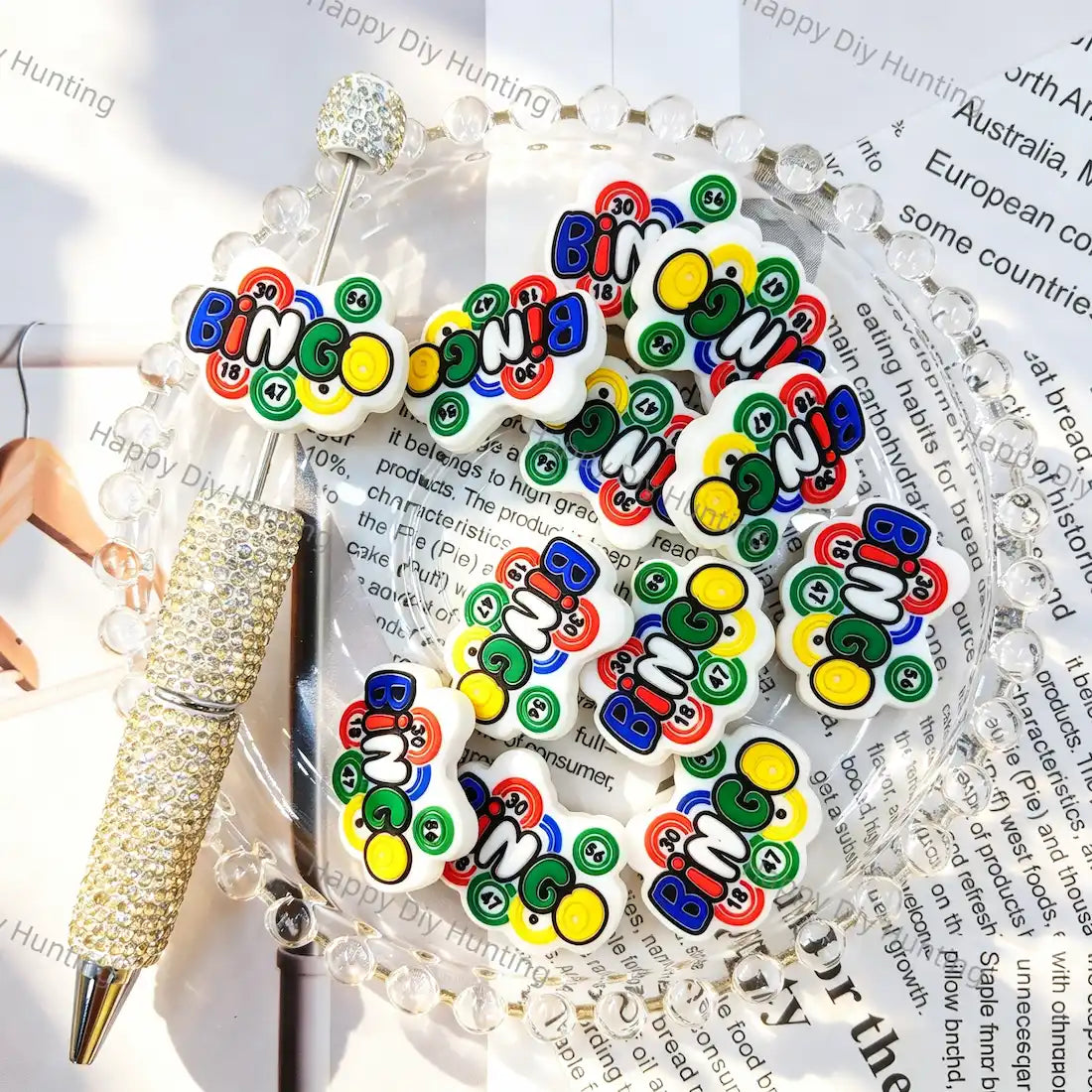 colorful bingo letter printed cloud shaped silicone focal beads for diy beadable pen craft wholesale