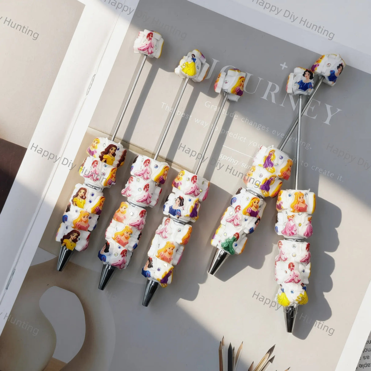 colorful dreamy fairytale maiden cartoon print beadable pens for diy silicone focal bead craft wholesale