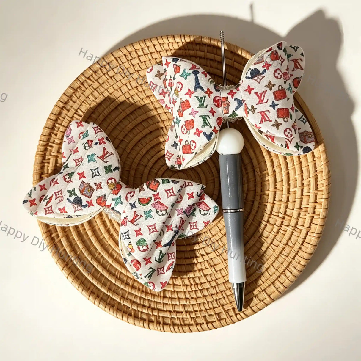 Colorful LV Print Fabric Bow Beads For DIY Beadable Pens