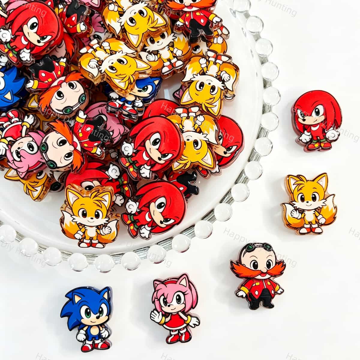 Acrylic focal beads featuring a colorful cartoon hedgehog series print design. Lightweight, colorful, and durable, perfect for beadable pens, keychains, and handmade crafts.
