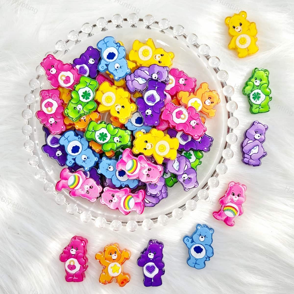 Acrylic focal beads featuring colorful cute rainbow bear designs in mixed bright colors. Vibrant, durable, and smooth, perfect for beadable pens, keychains, and handmade crafts.