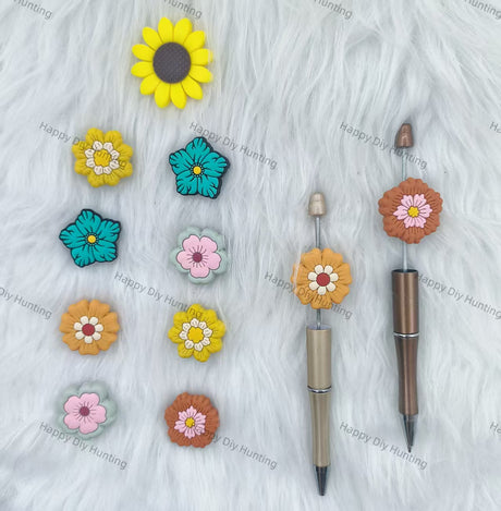 Colorful flowers Silicone Focal Beads Wholesale, silicone focal beads for pens
