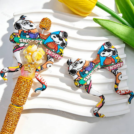 Silicone bow beads featuring a colorful retro cartoon dog with sunglasses print design. Soft, durable, and flexible, perfect for beadable pens, keychains, and handmade crafts.