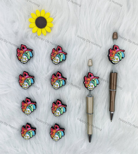 Colorful skulls Silicone Focal Beads Wholesale, silicone focal beads for pens