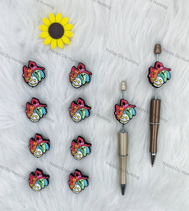 Colorful skulls Silicone Focal Beads Wholesale, silicone focal beads for pens