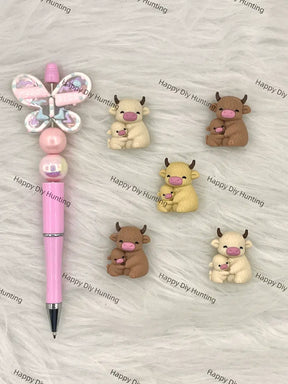 Handmade Beadable Pen with 3D Baby Cow Silicone Beads