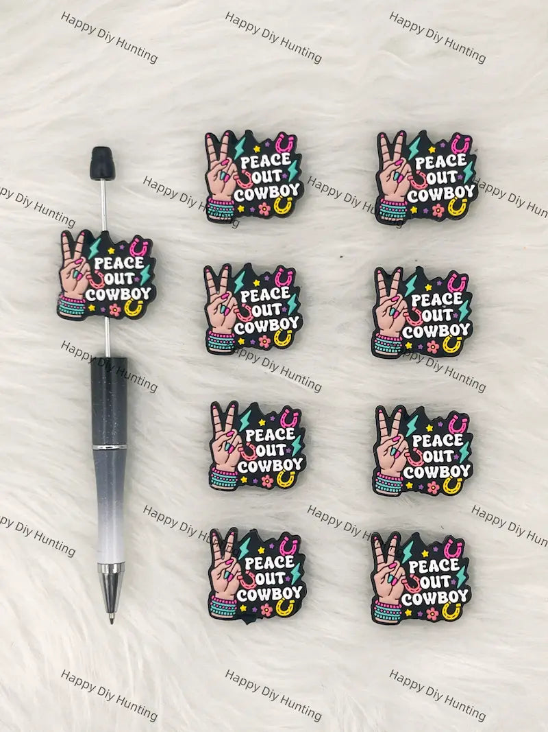Handmade Beadable Pen with Peace Out Cowboy Silicone Beads