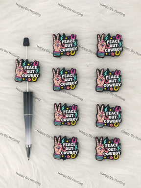 Handmade Beadable Pen with Peace Out Cowboy Silicone Beads