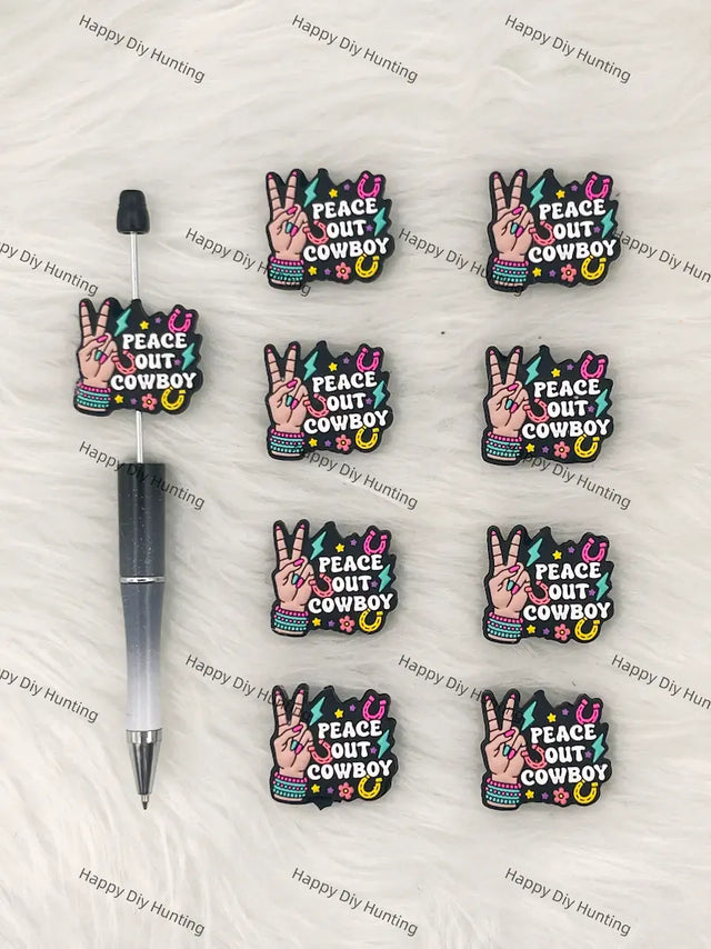 Handmade Beadable Pen with Peace Out Cowboy Silicone Beads