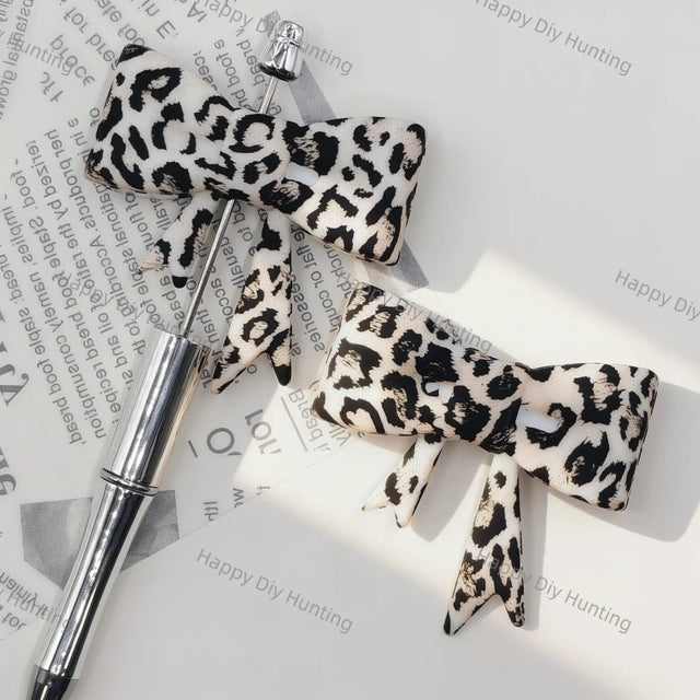 cream base black leopard print bow silicone focal beads for diy beadable pen & handmade craft wholesale