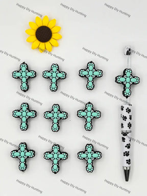 Handmade Beadable Pen with Green Medical Cross Silicone Beads
