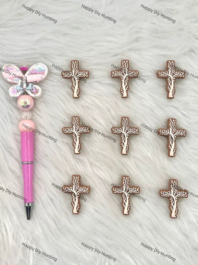 Finished DIY Pen With Brown Cross Silicone Focal Beads