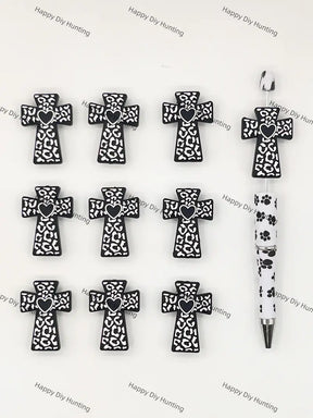 Handmade Beadable Pen with Black Cross Silicone Beads