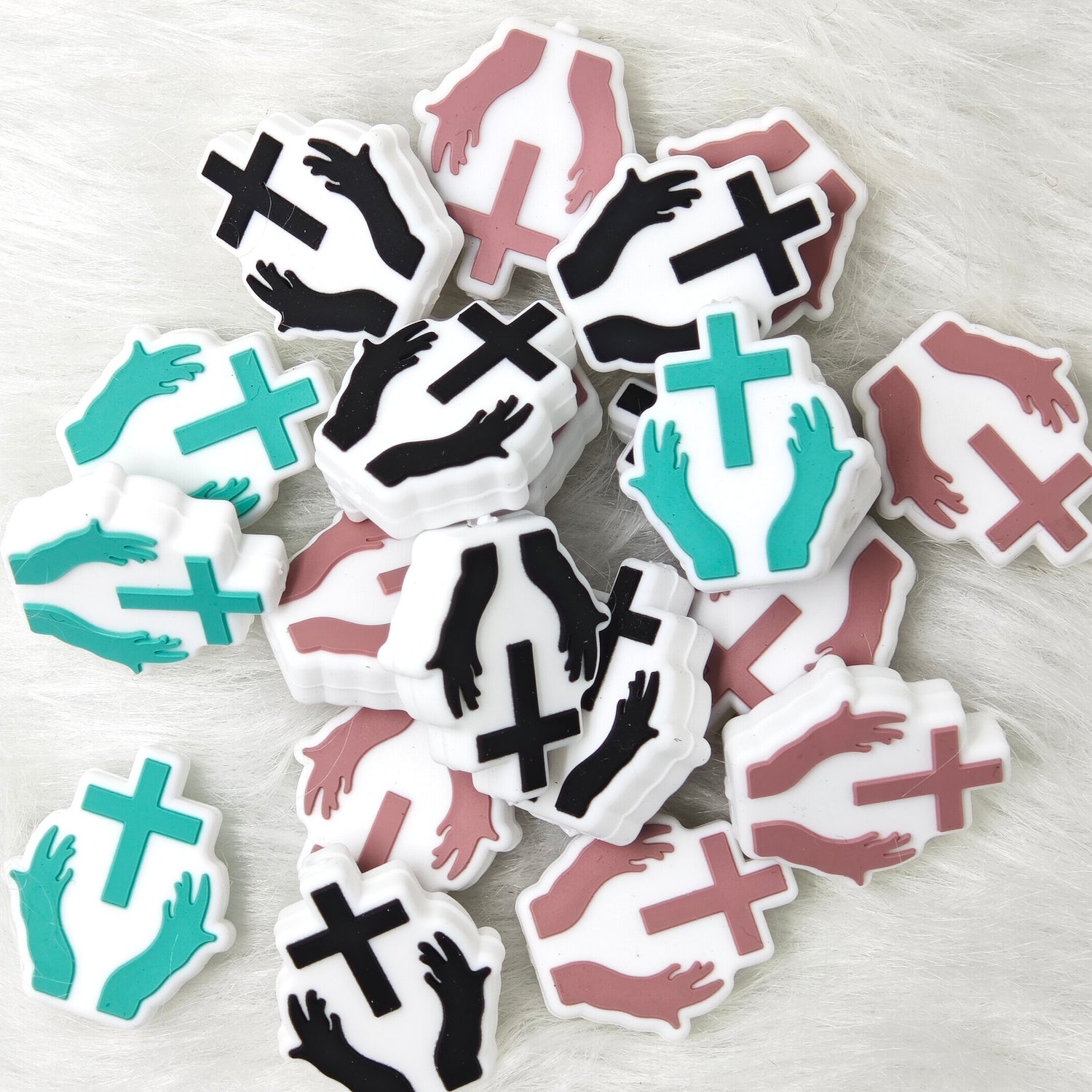 Cross and pray hands Silicone Focal Beads Wholesale