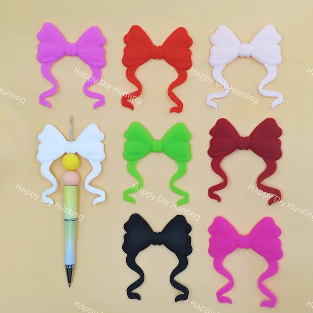 Multicolor cute bow silicone focal beads for custom beaded pen making