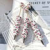 cute black spotted cow beadable pens with white resin and tiny rhinestones for diy handmade craft stationery wholesale