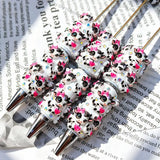 cute black spotted cow beadable pens with white resin and tiny rhinestones for diy handmade craft stationery wholesale