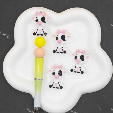 Cute pink bow cow silicone focal beads for beadable pen DIY craft