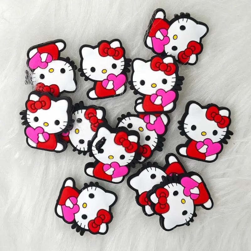 Cute Cat With Heart Silicone Focals for Pet Themed Beadable Pen Craft