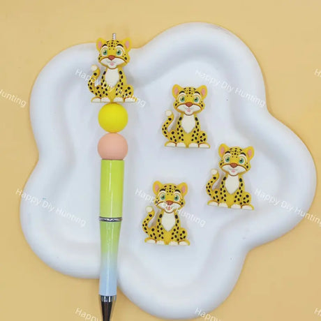 Cartoon cheetah silicone focal beads for beaded pen making