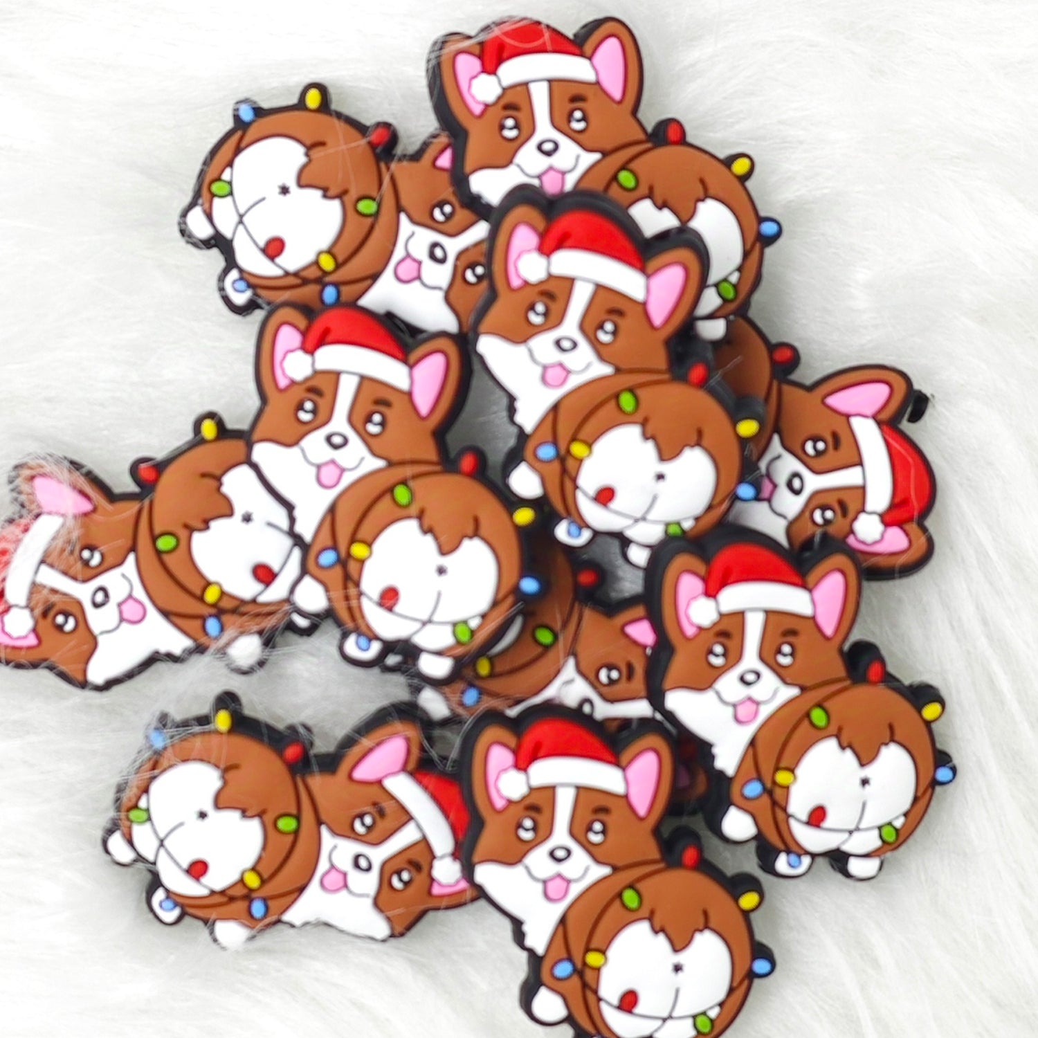 Cute Christmas puppy Silicone Focal Beads, Animal Shaped Focal Beads