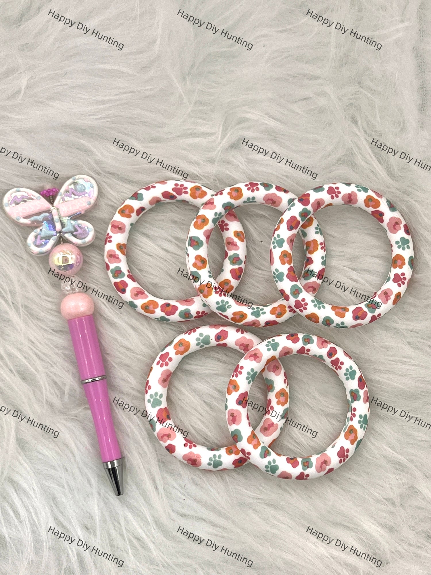 Cute Dog Paws Beadable Silicone Ring Car Hanger Charm Loop