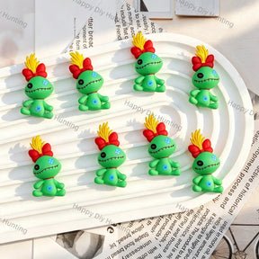 Cute green stitched voodoo rag doll 3D pen toppers with red bow and yellow spiky hair, decorative figure pen caps for wholesale DIY bead pen craft supplies