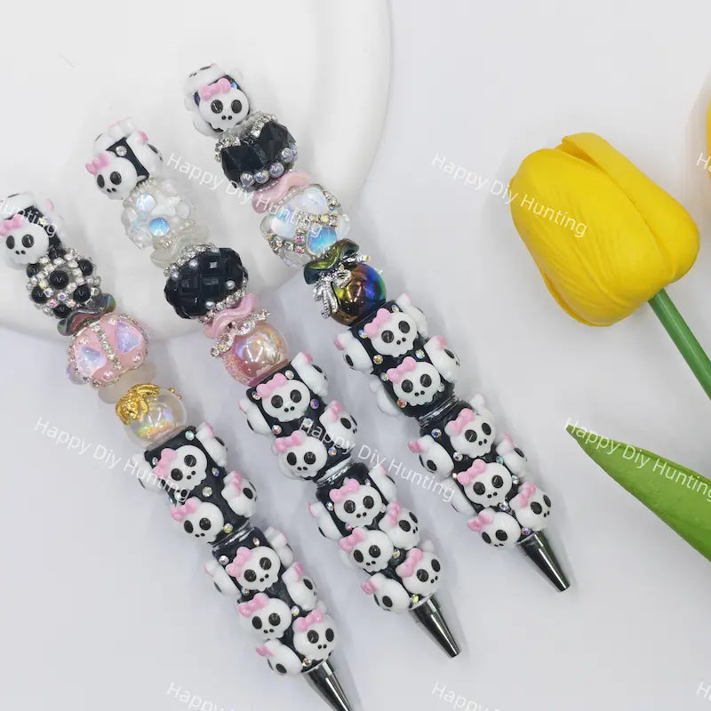 Cute Pink Bow Skull Beadable Pens Wholesale, Beadable Pens Supplies