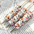 cute spotted cow beadable pens with white resin and tiny rhinestones for diy handmade craft stationery wholesale