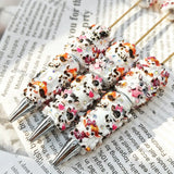 cute spotted cow beadable pens with white resin and tiny rhinestones for diy handmade craft stationery wholesale