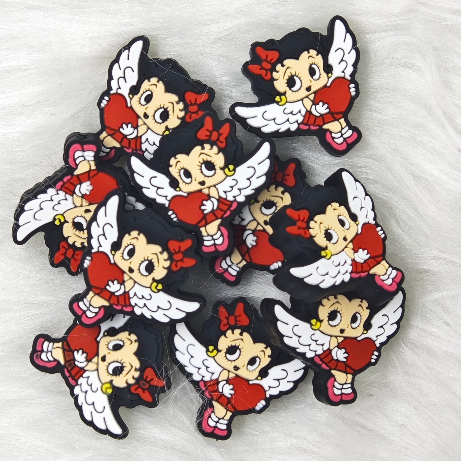 Cute betty with angle wings Silicone Focal Beads Wholesale, Character Focal Beads