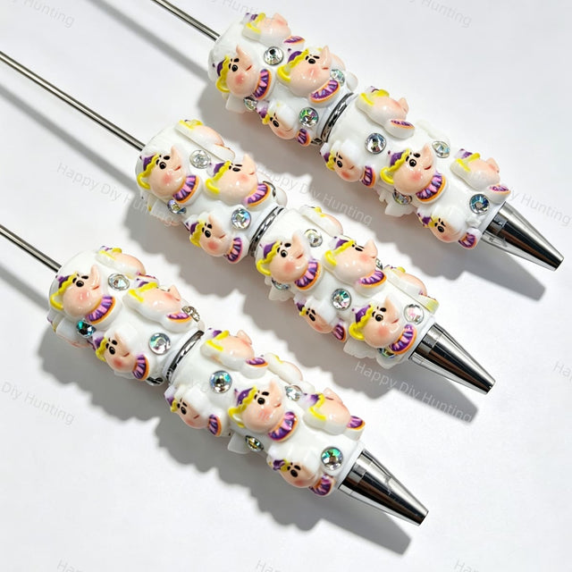 Cute cartoon elephant character beadable pens. Refillable and customizable, matching all focal beads and pen toppers. Perfect for DIY crafts, handmade gifts, and craft fair retail.