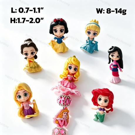 Cute cartoon princess figurine no-hole pen toppers set, PVC craft charms for handmade beadable pen projects