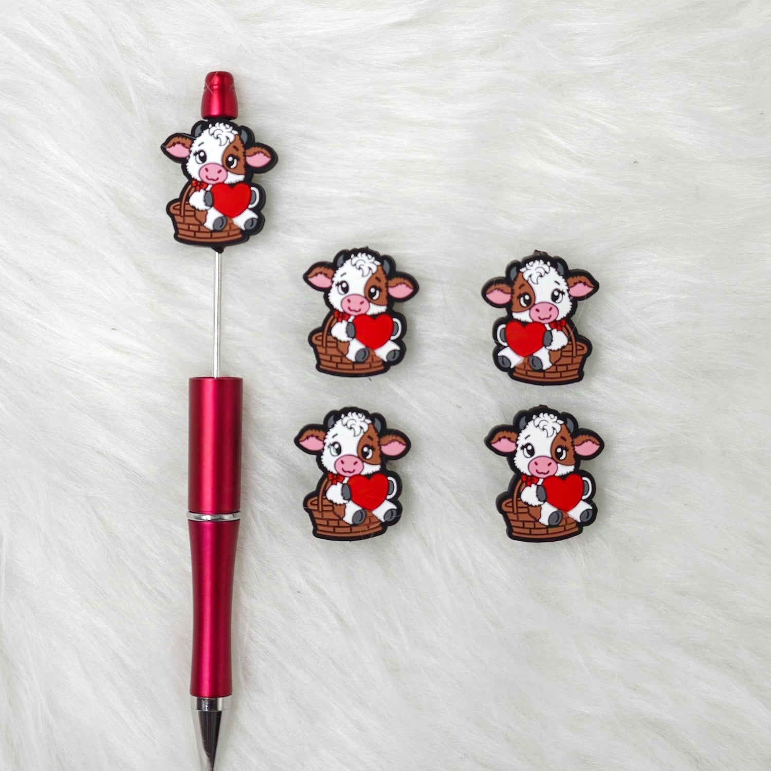Cute Cow with Heart Silicone Focal Beads wholesale, Valentine’s day focal beads