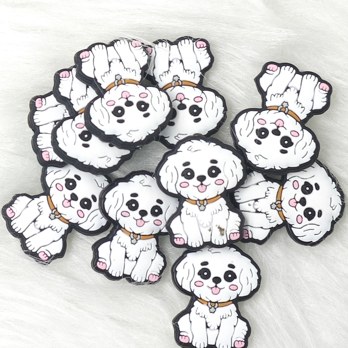 Cute white dog Silicone Focal Beads, animal focal beads