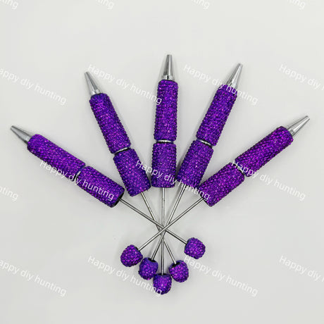 purple rhinestone beadable pen blanks diy handmade stationery craft supplies wholesale glitter design