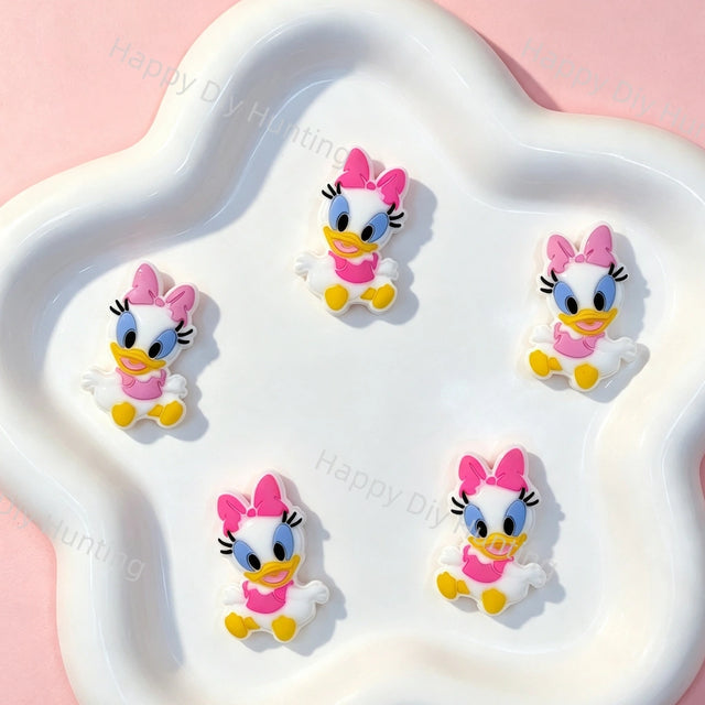 Daisy Duck With Pink Hat Silicone Focal Beads