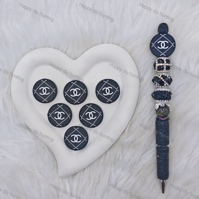Dark Round CC Pattern Silicone Focal Beads, Wholesale Silicone Focal Beads for Pens2